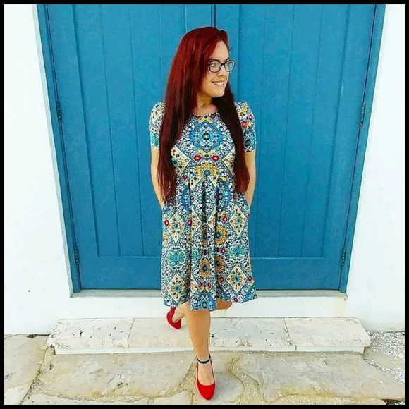 Lularoe Dresses | Euc Rare Lularoe Amelia Fit And Flare Dress | Color: Blue/White | Size: Xxs | Thriftfortravel's Closet